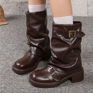 Brown Leather Buckle Boots